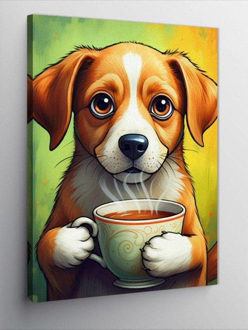 Kanvas Tablo Kahve İçen Köpek