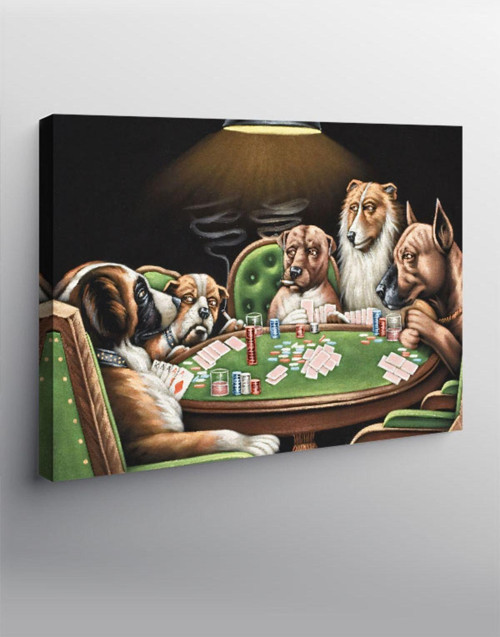 Kanvas Tablo Kart Oynayıp İçki İçen Köpekler