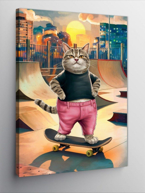 Kanvas Tablo Kaykay Yapan Kedi