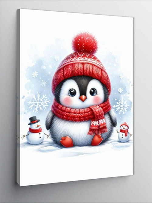 Kanvas Tablo Kırmızı Atkılı Penguen
