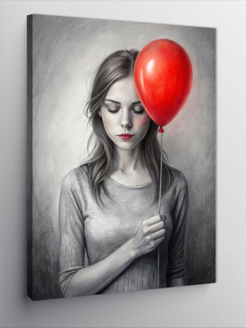 Kanvas Tablo Kırmızı Balonlu Kız