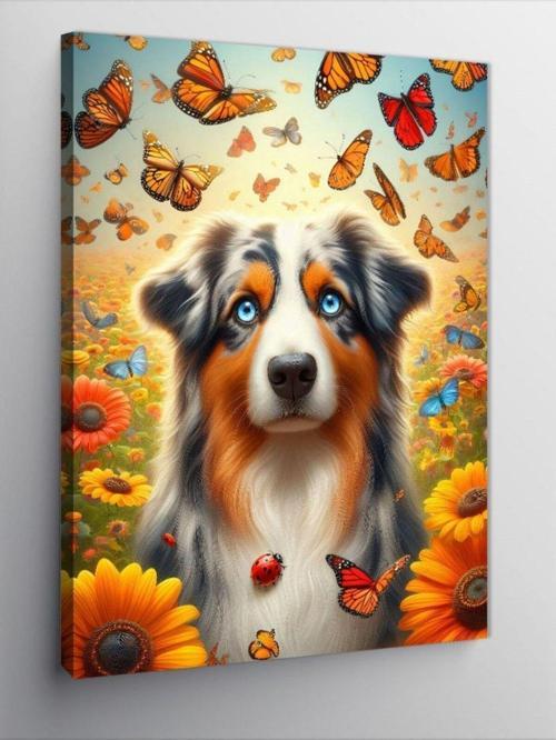 Kanvas Tablo Kelebekler Ve Köpek