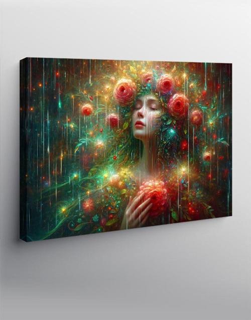 Kanvas Tablo Kırmızı Çiçekler Ve Kadın