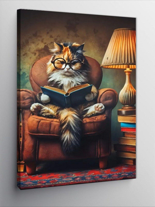 Kanvas Tablo Kitap Okuyan Kedi