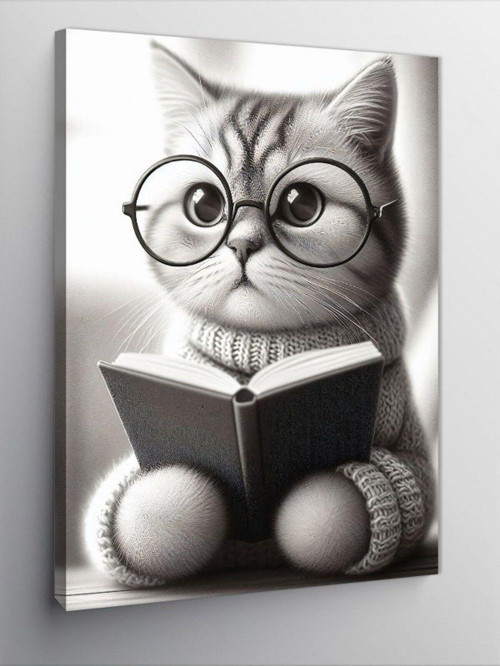 Kanvas Tablo Kitap Okuyan Kedi