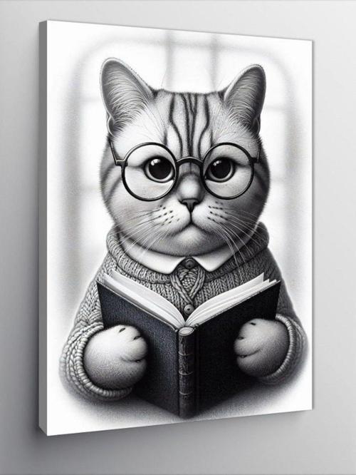 Kanvas Tablo Kitap Okuyan Kedi