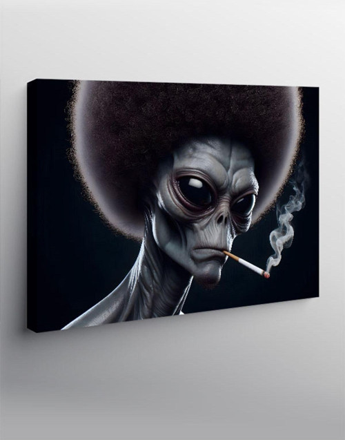 Kanvas Tablo Kıvırcık Saçlı Sigara İçen Uzaylı