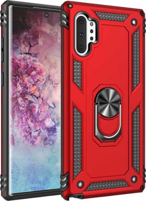 Samsung Galaxy Note 10 Plus Kapak Yüzüklü Stantlı Panzer Tank Kılıf - Kırmızı