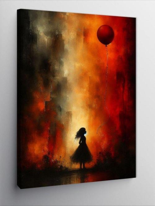 Kanvas Tablo Kırmızı Uçan Balon Ve Çocuk