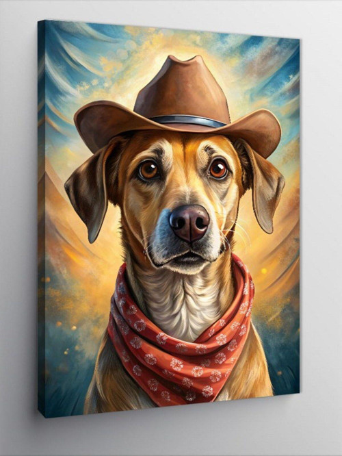 Kanvas Tablo Kovboy Şapkalı Köpek