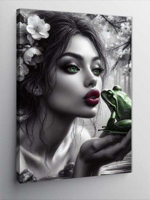 Kanvas Tablo Kurbağa Ve Kadın