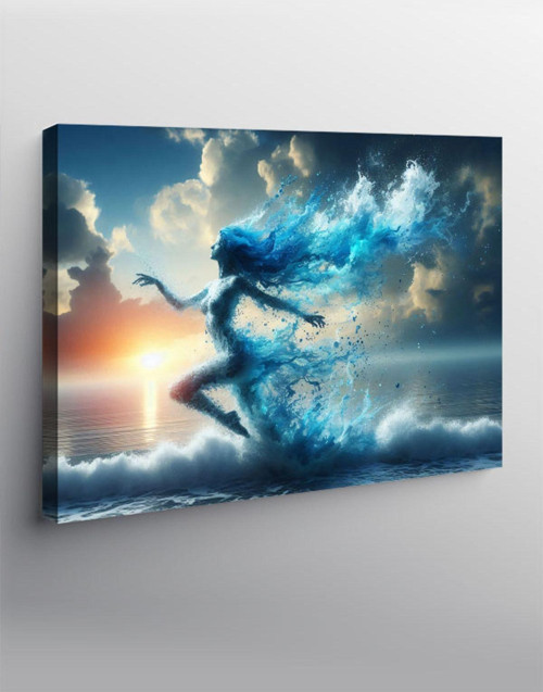 Kanvas Tablo Kumsalda Koşturan Kadın