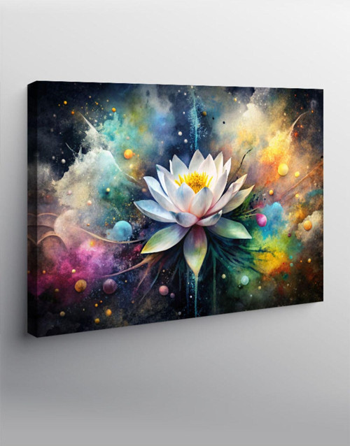 Kanvas Tablo Lotus Çiçeği Ve Renkli Boyalar