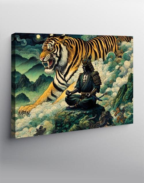 Kanvas Tablo Meditasyon Yapan Samuray Ve Dev Kaplan