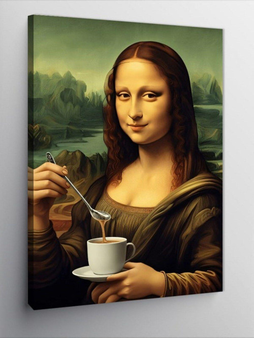 Kanvas Tablo Mona Lisa Kahve İçerken