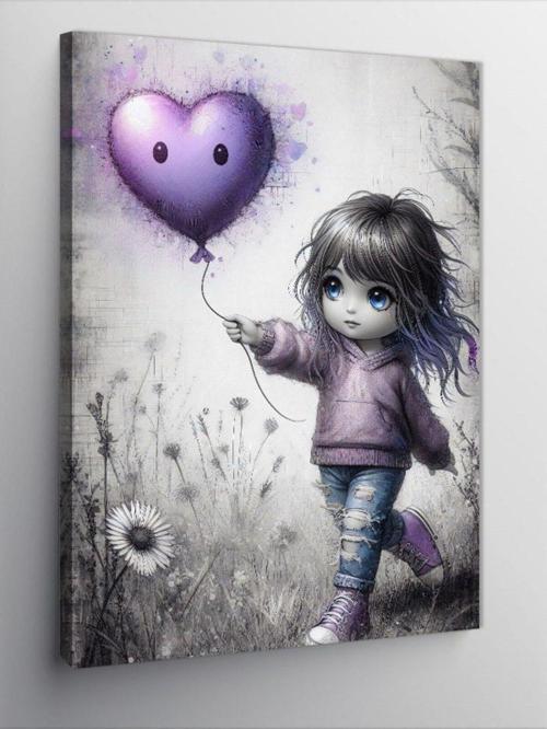 Kanvas Tablo Mor Balonlu Çocuk