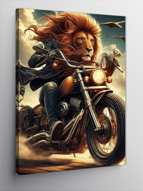 Kanvas Tablo Motorcu Aslan Hız Tutkusu