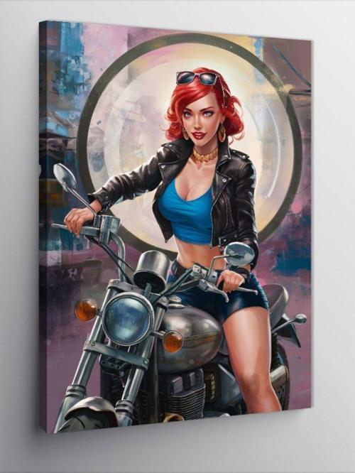 Kanvas Tablo Motorcu Kadın