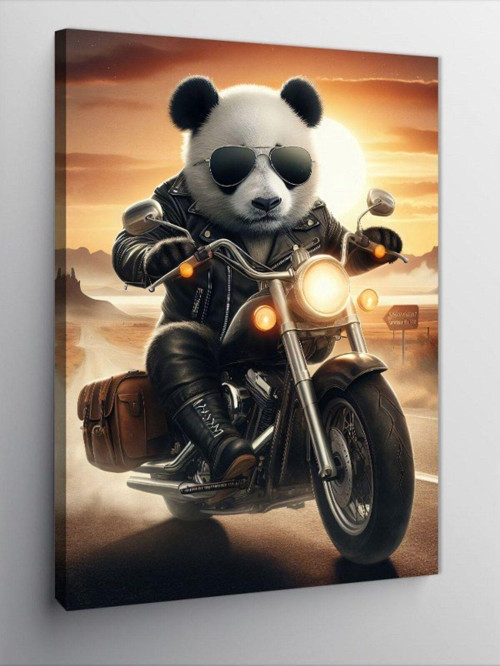 Kanvas Tablo Motorcu Panda Yollarda