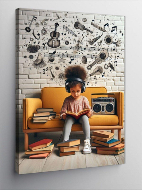 Kanvas Tablo Müzik Dinleyen Küçük Kız