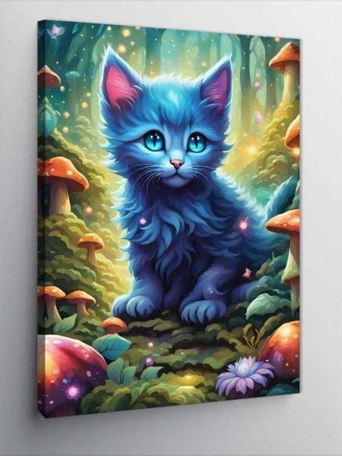 Kanvas Tablo Ormandaki Kedi Ve Çiçekler