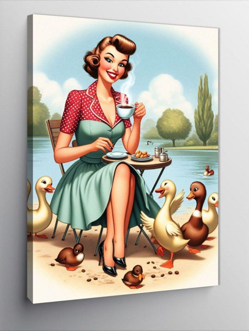 Kanvas Tablo Pin-Up Kız Ve Ördekler