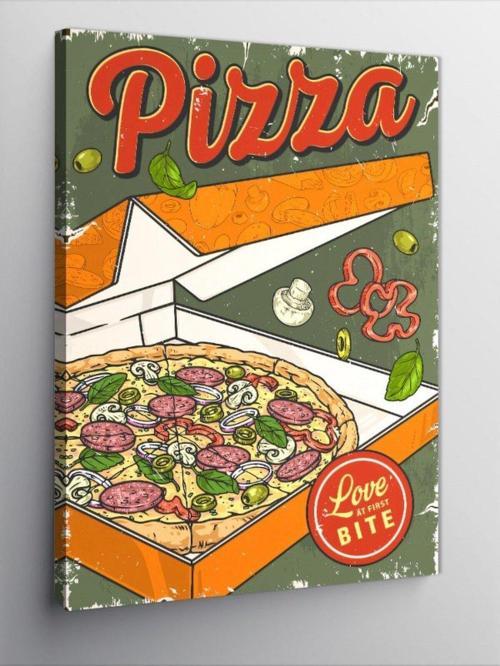 Kanvas Tablo Pizza Temalı Aşk İlk Isırıkta Başlar