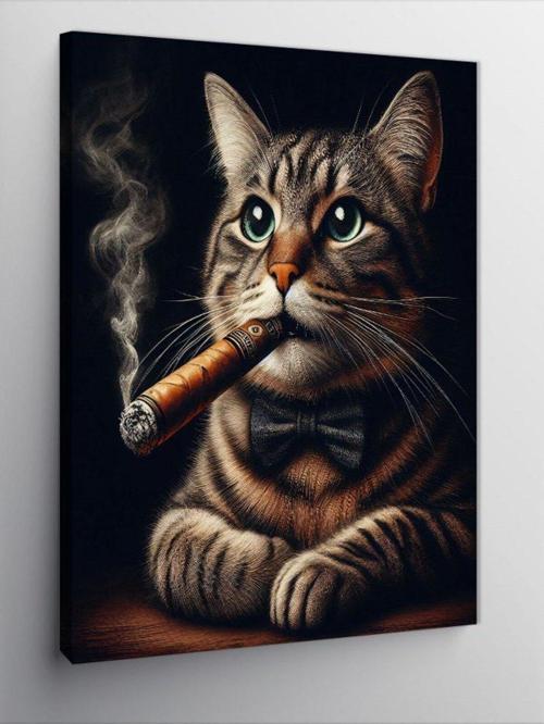 Kanvas Tablo Puro İçen Papyonlu Kedi