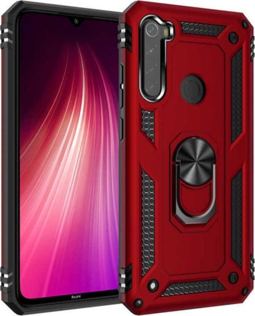 Xiaomi Redmi Note 8 Kapak Yüzüklü Stantlı Panzer Tank Kılıf - Kırmızı