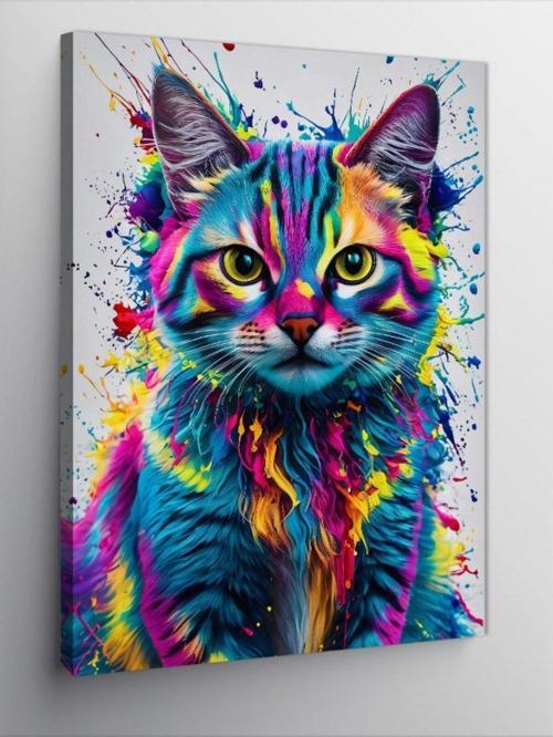 Kanvas Tablo Renkli Kedi