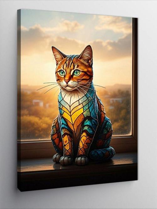 Kanvas Tablo Renkli Kedi