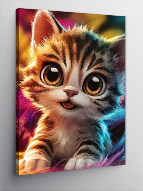 Kanvas Tablo Renkli Fon Yavru Kedi