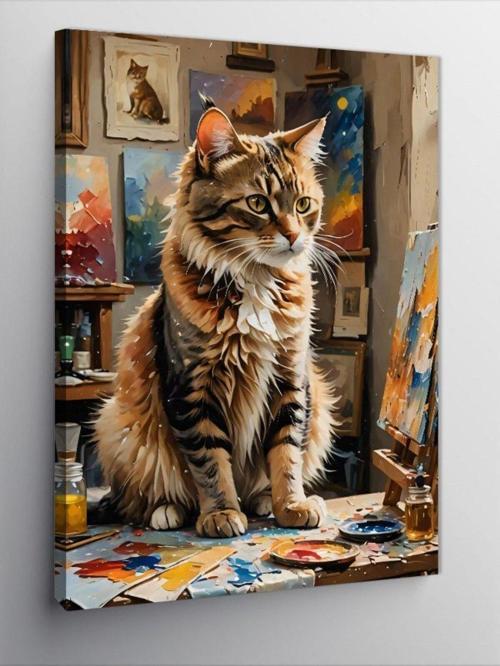 Kanvas Tablo Resim Yapan Kedi