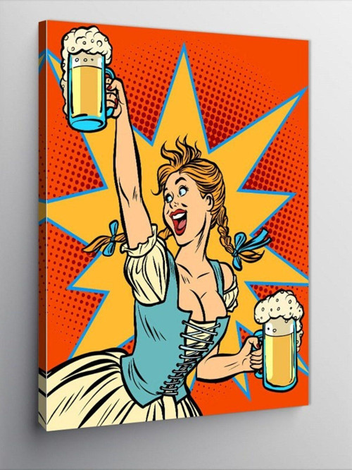 Kanvas Tablo Retro Barmen Kadın Ve Biralar