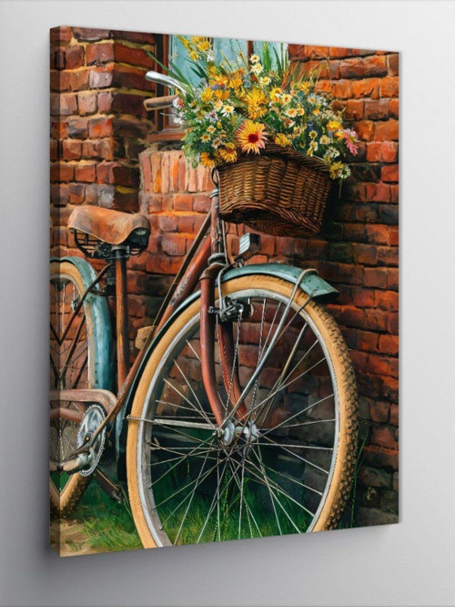 Kanvas Tablo Retro Bisiklet Ve Çiçekler