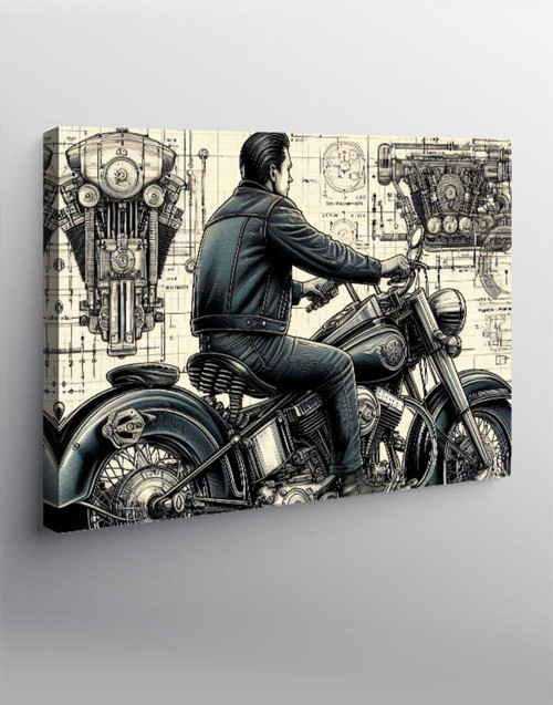 Kanvas Tablo Retro Motosikletçi
