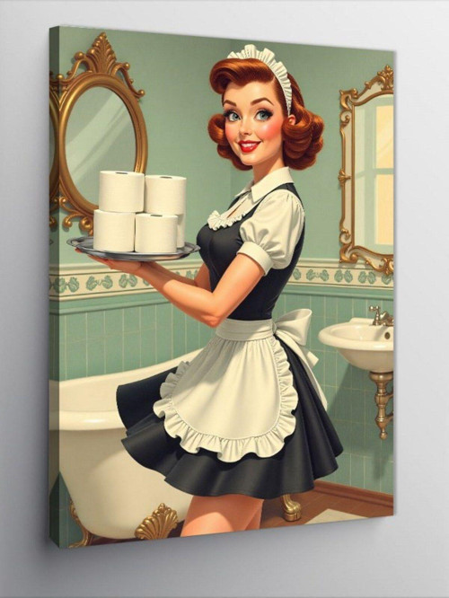 Kanvas Tablo Retro Temizlikçi Kadın
