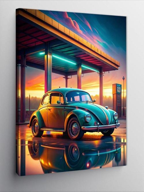 Kanvas Tablo Retro Kaplumbağa Araba