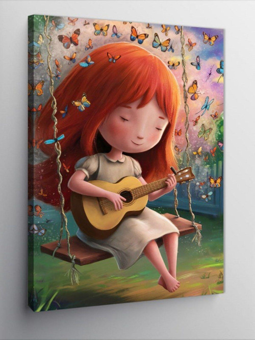 Kanvas Tablo Salıncakta Gitar Çalan Kız
