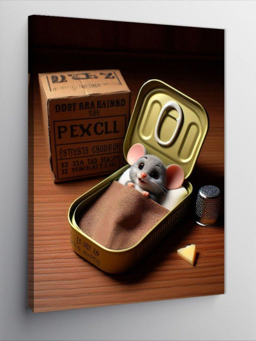 Kanvas Tablo Sardalya Kutusunda Fare