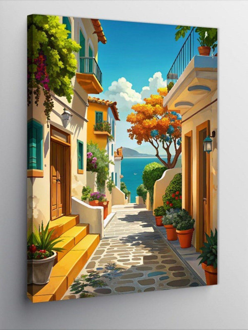 Kanvas Tablo Sahil Kasabası Manzarası