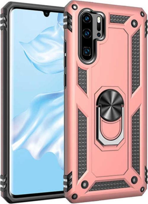 Huawei P30 Pro Kapak Yüzüklü Stantlı Panzer Tank Kılıf - Rose Gold