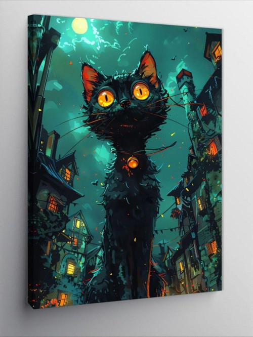 Kanvas Tablo Seyrini Siyah Kedi