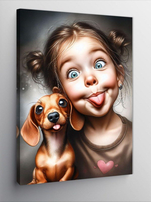 Kanvas Tablo Sevimli Kız Çocuğu Ve Köpeği