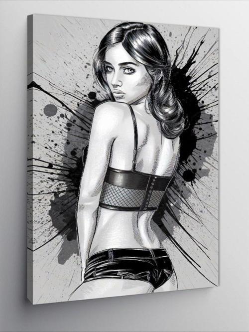 Kanvas Tablo Siyah İç Çamaşırlı Kadın