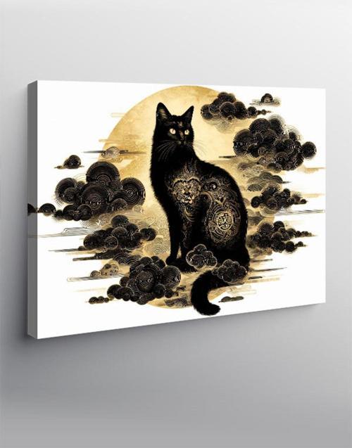 Kanvas Tablo Siyah Kedi Bulutlar Arasında