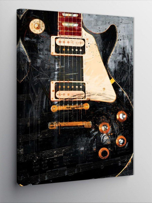 Kanvas Tablo Siyah Les Paul Elektro Gitar