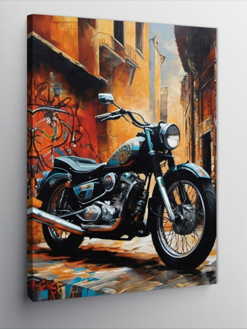 Kanvas Tablo Siyah Chopper Motosiklet