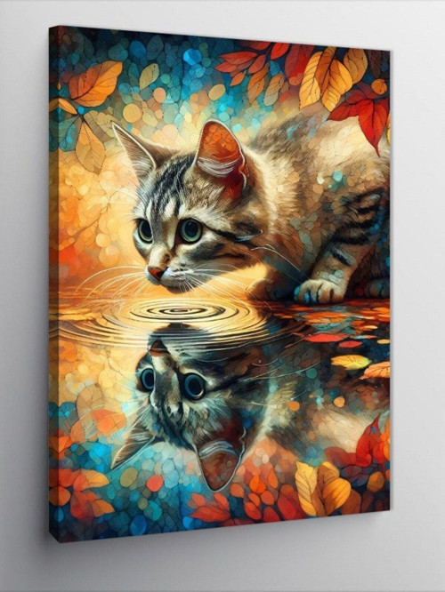 Kanvas Tablo Su İçen Kedi