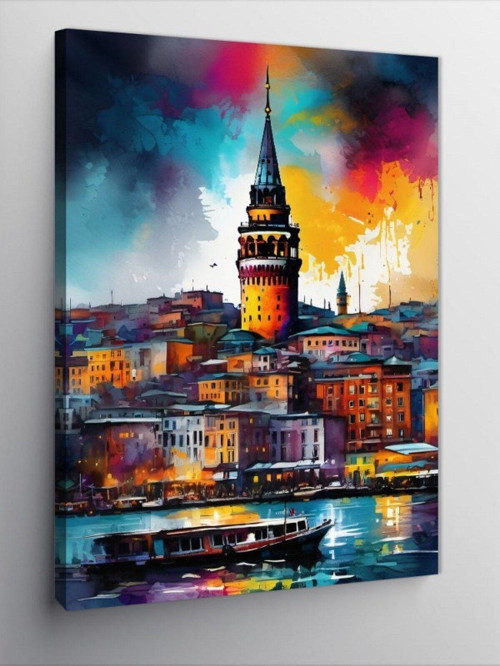 Kanvas Tablo Suluboya Galata Kulesi